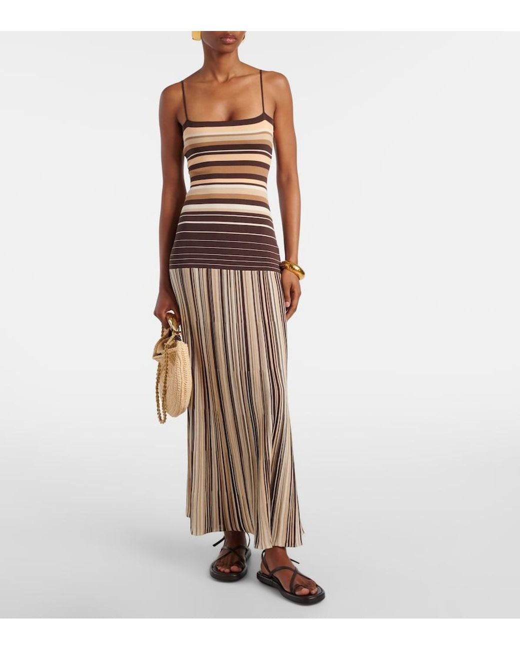 Faithfull The Brand Natural Esenia Striped Cotton-Blend Midi Dress