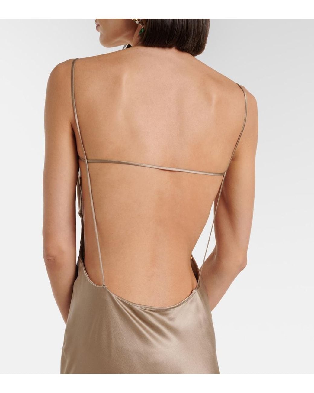Saint Laurent Natural Draped Silk Satin Gown