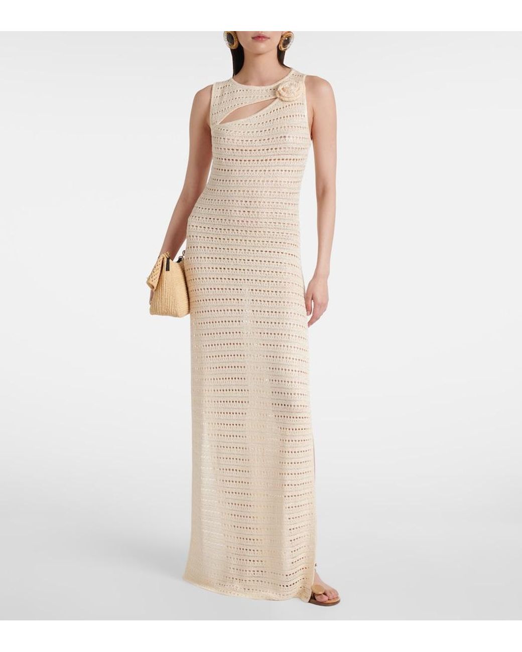 SAME White Floral-Applique Crochet Maxi Dress