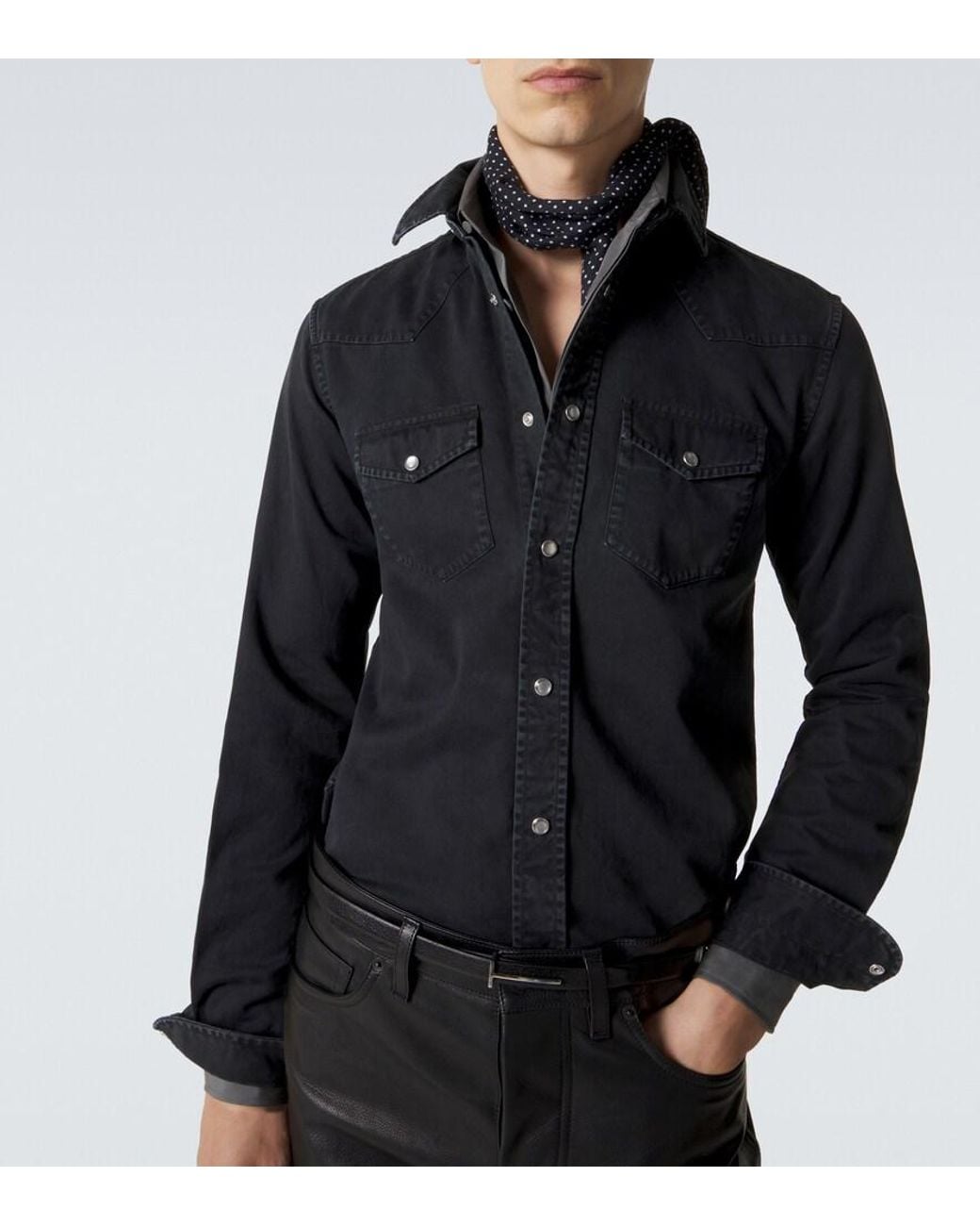 Tom Ford Blue Cotton Twill Western Shirt for men