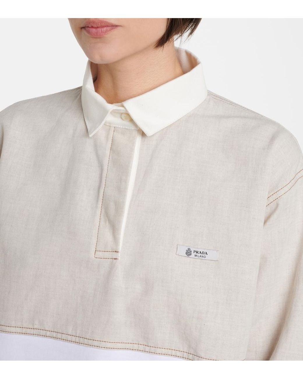 Prada White Cotton And Linen Polo Shirt