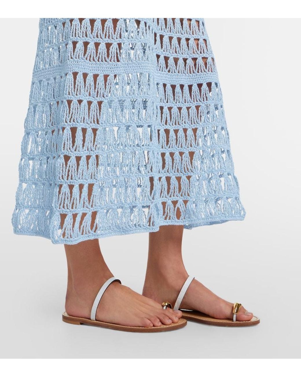 Anna Kosturova Blue Crochet Cotton Maxi Dress