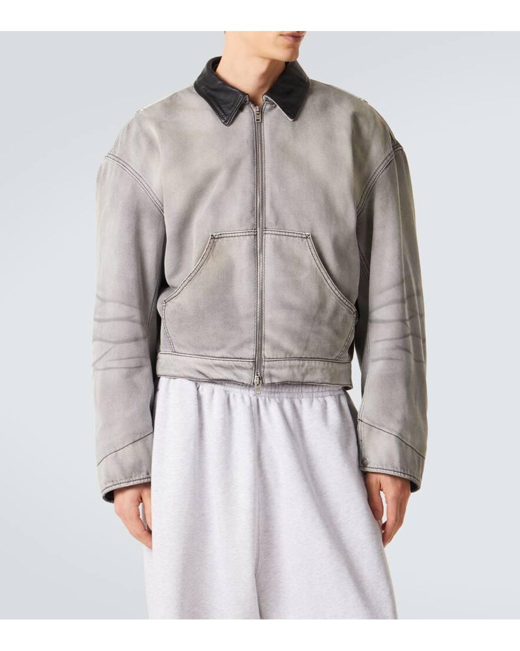 Giacca Di Jeans Con Pelle di Acne in Gray da Uomo