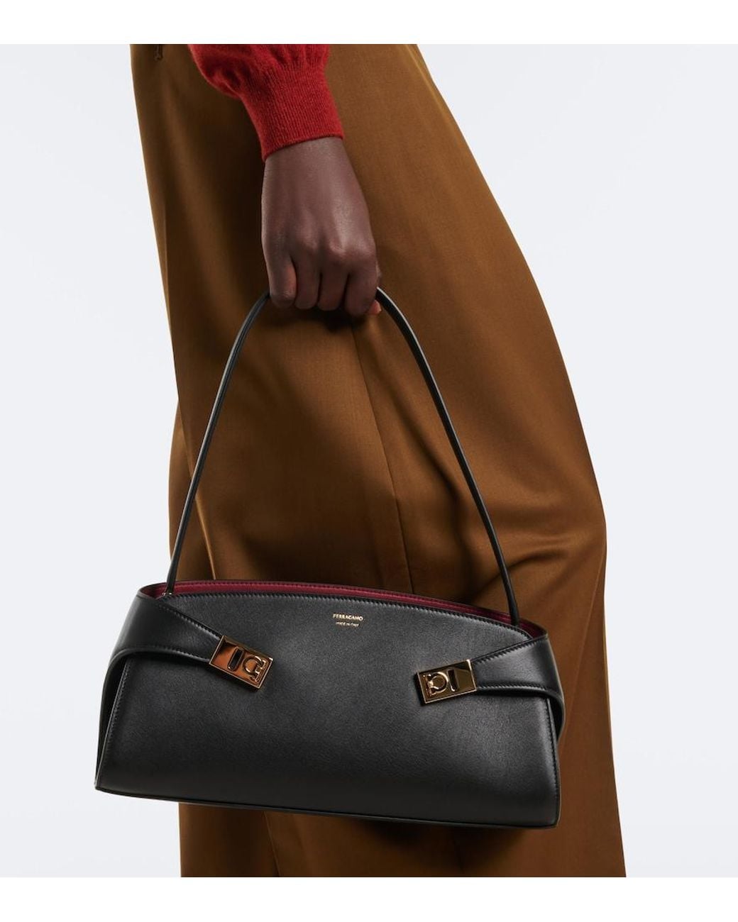 Ferragamo Black Hug East-West Small Leather Shoulder Bag