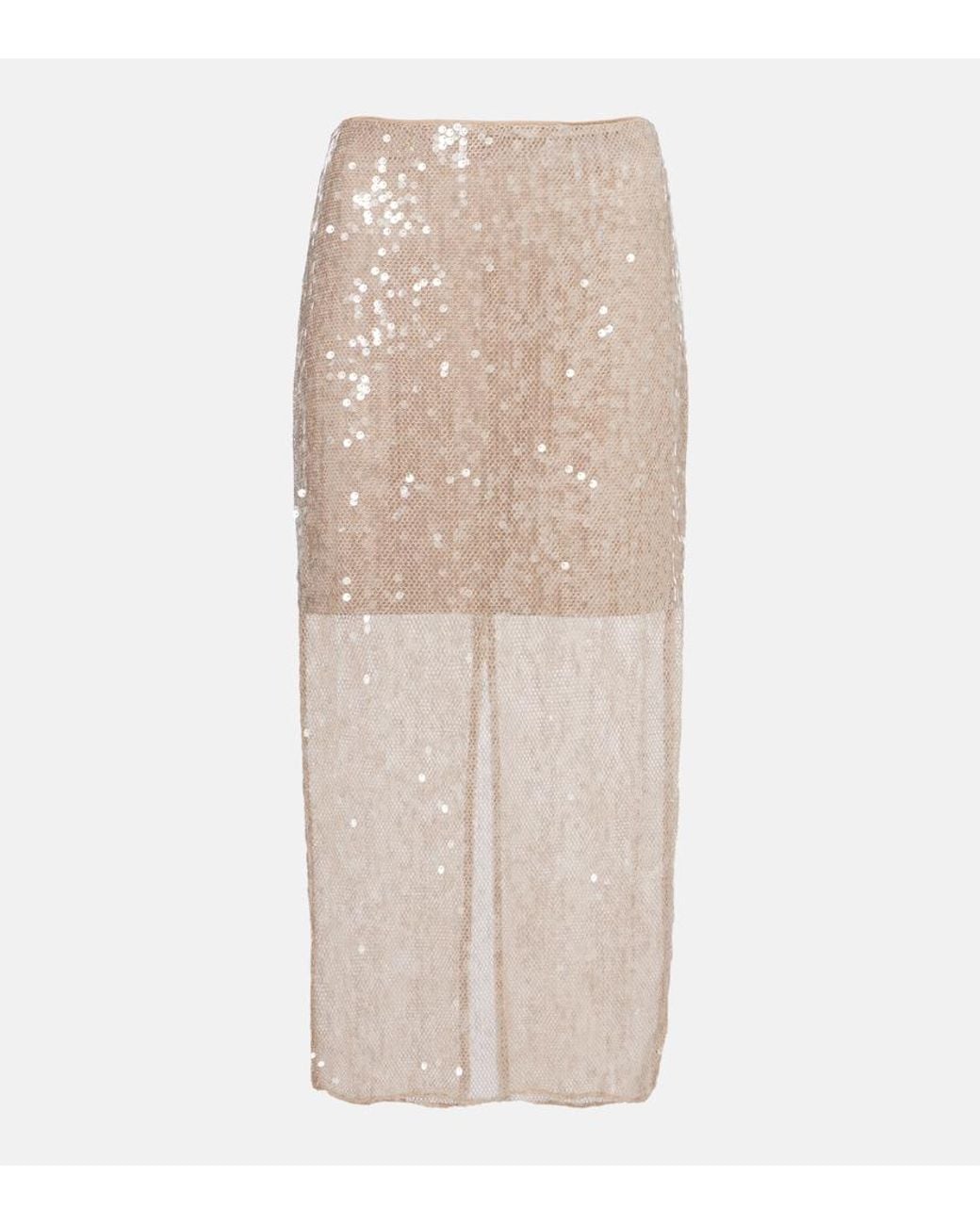 Veronica Beard Natural Allora Sequined Midi Skirt
