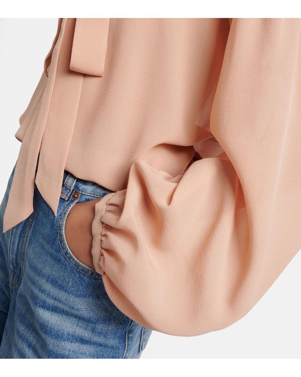 Chloé Natural Lace-Trimmed Silk Georgette Blouse