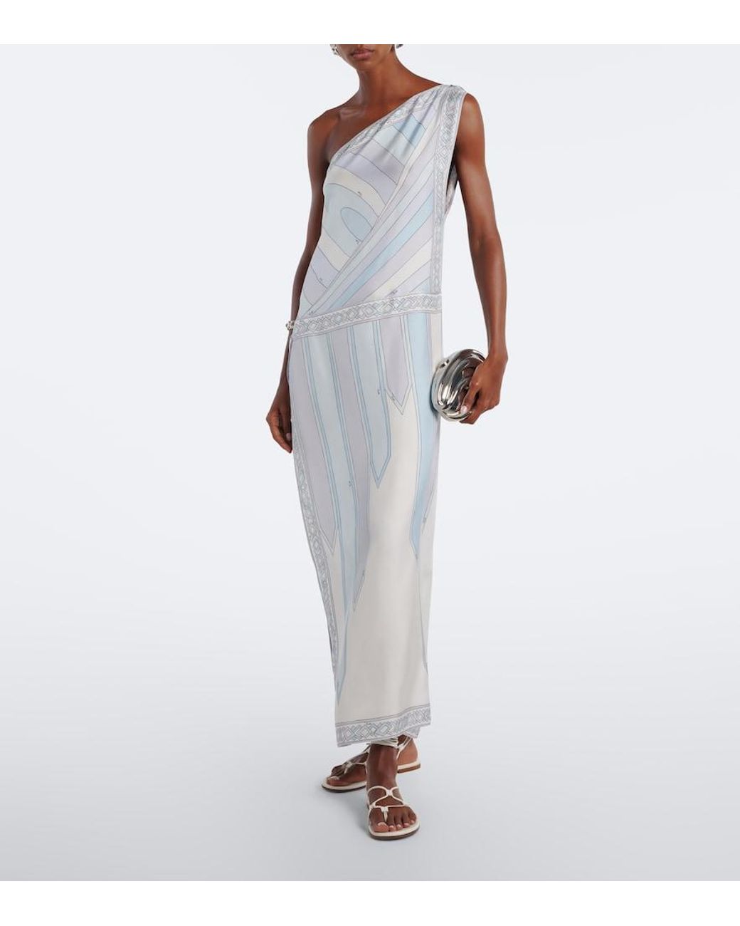 Emilio Pucci White Iride One-Shoulder Silk Twill Gown