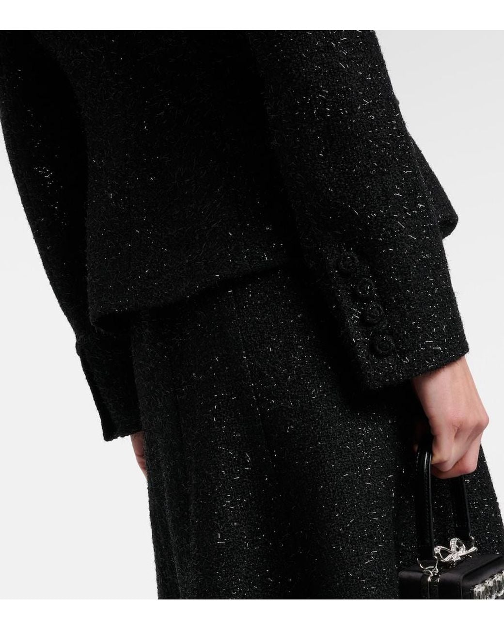 Self-Portrait Black Peplum Boucle Midi Dress