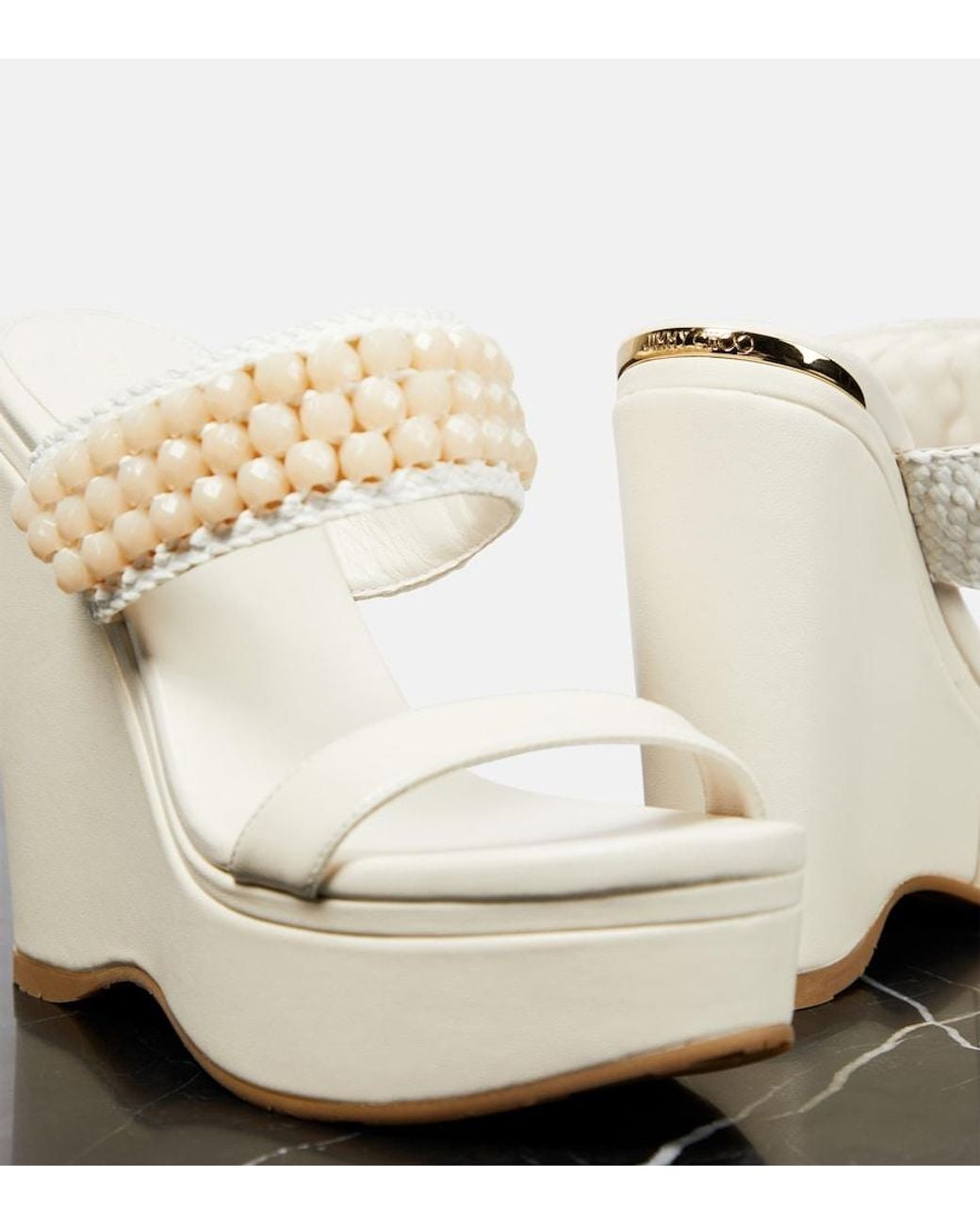 Jimmy Choo White Amoure Wedge 130 Leather Sandals