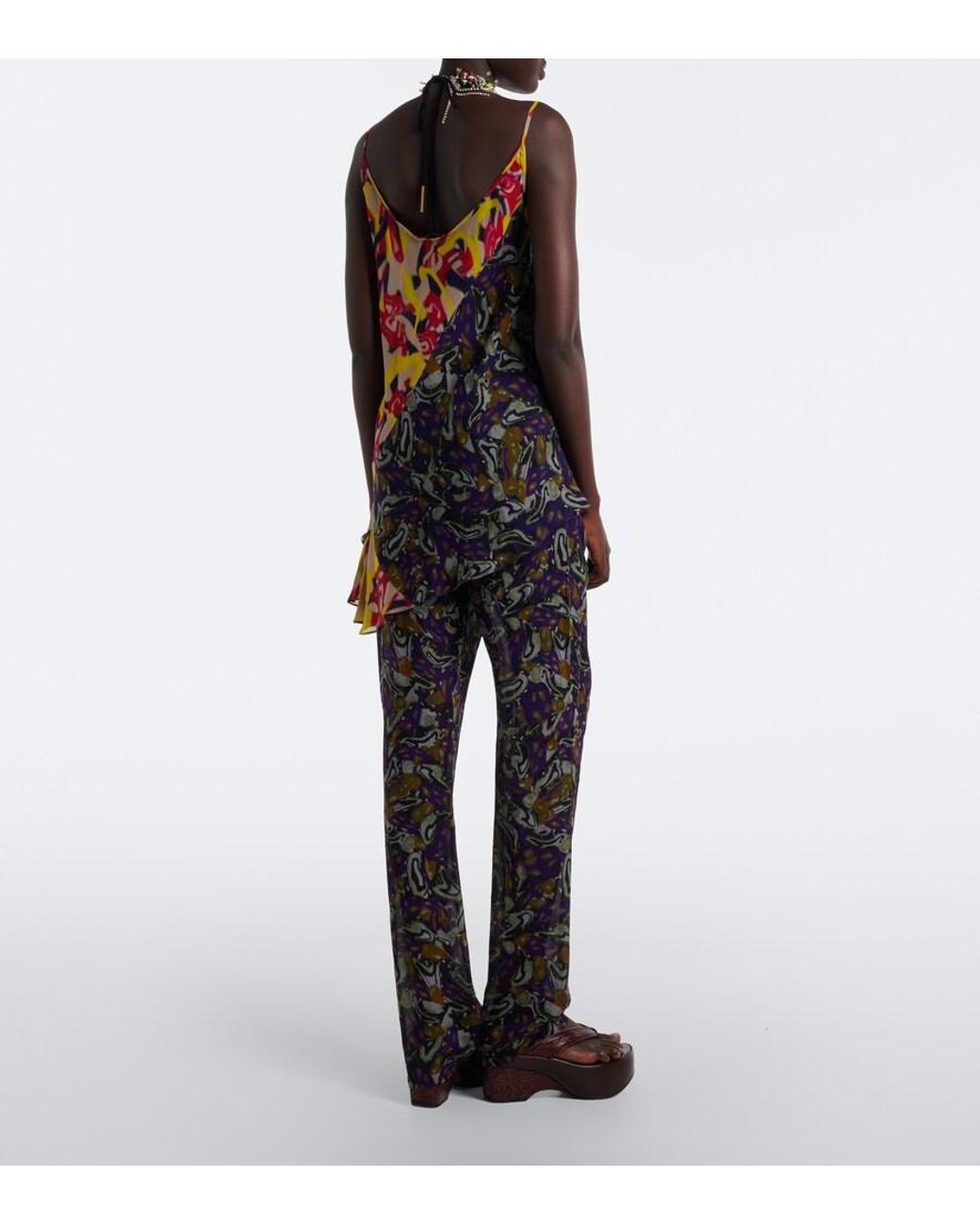 Dries Van Noten Gray Printed Wide-Leg Pants