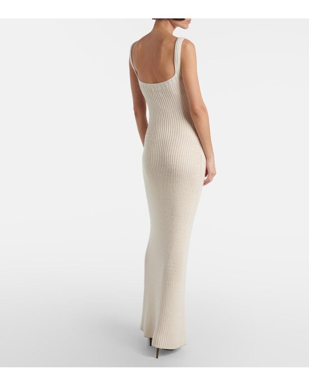 Khaite White Lex Ribbed-Knit Silk Maxi Dress
