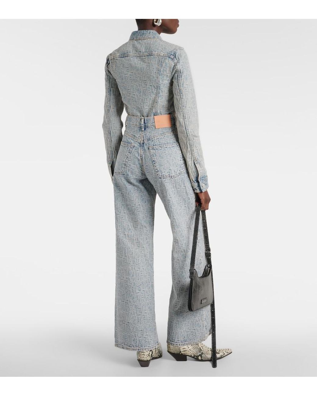 Acne Gray Monogram High-Rise Wide-Leg Jeans