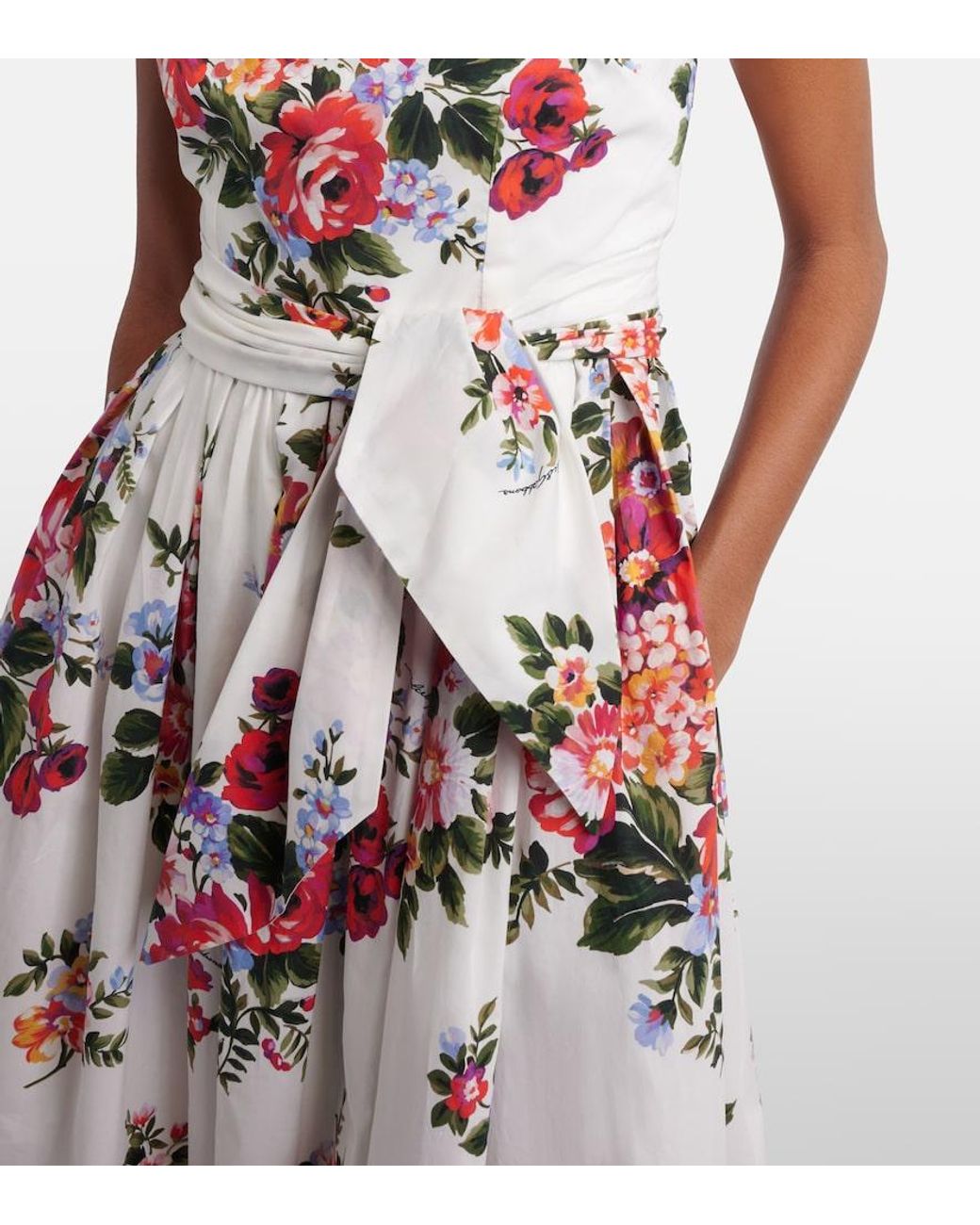 Dolce & Gabbana Red Floral Cotton Midi Dress