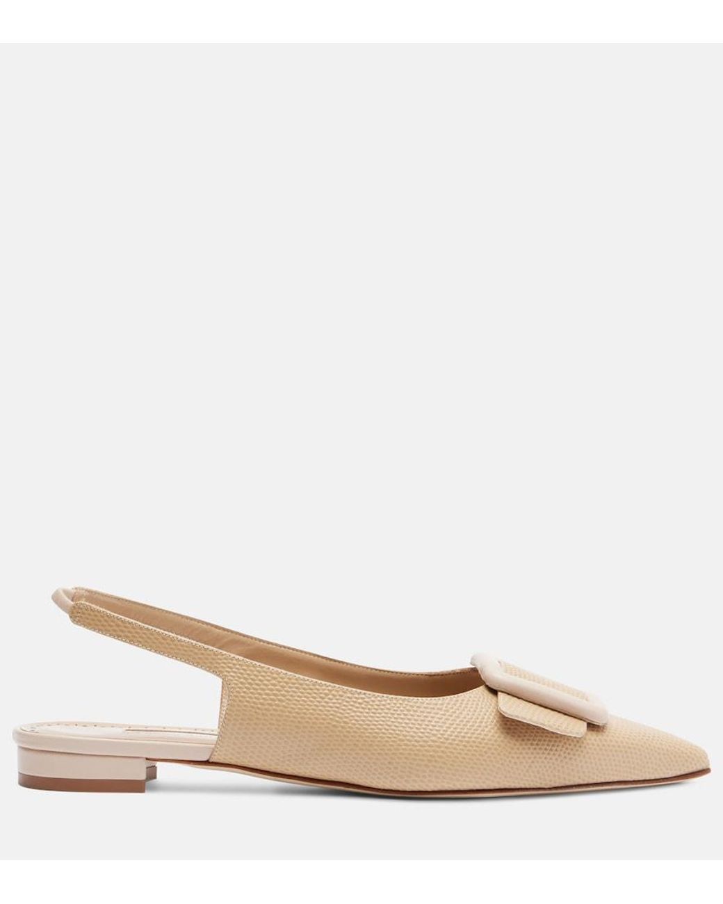 Manolo Blahnik Natural Maylura Croc-Effect Leather Slingback Flats