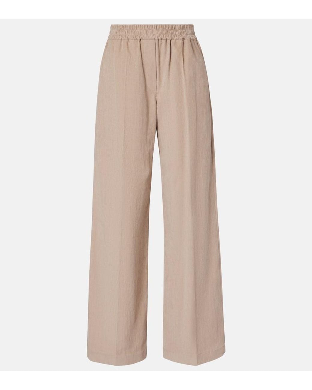 Brunello Cucinelli Natural Cotton Corduroy Wide-Leg Pants