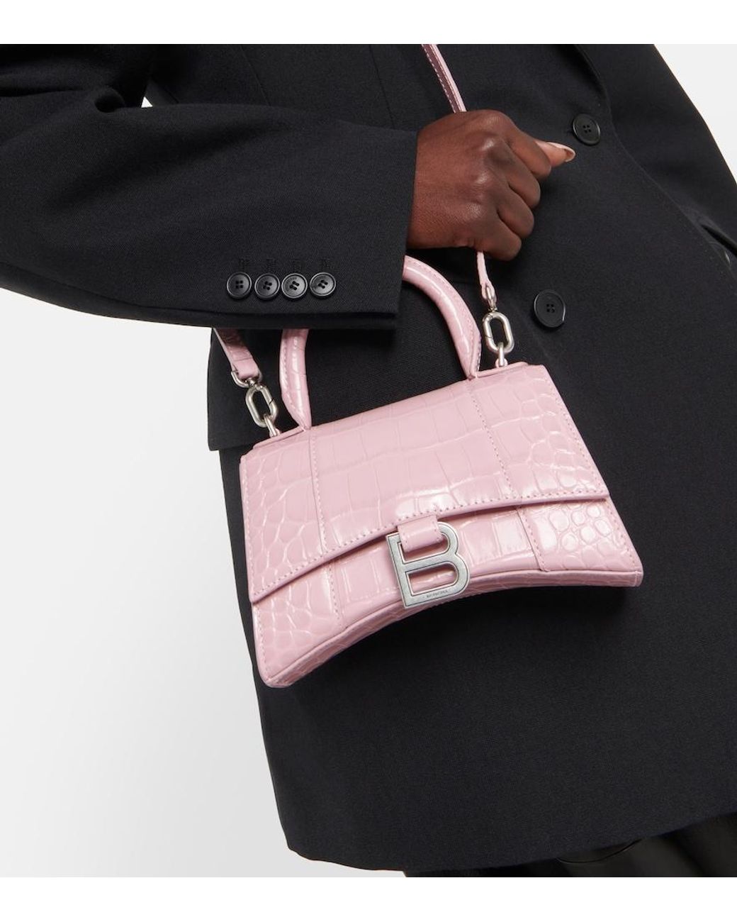 Balenciaga Pink Hourglass Small Croc-Effect Tote Bag