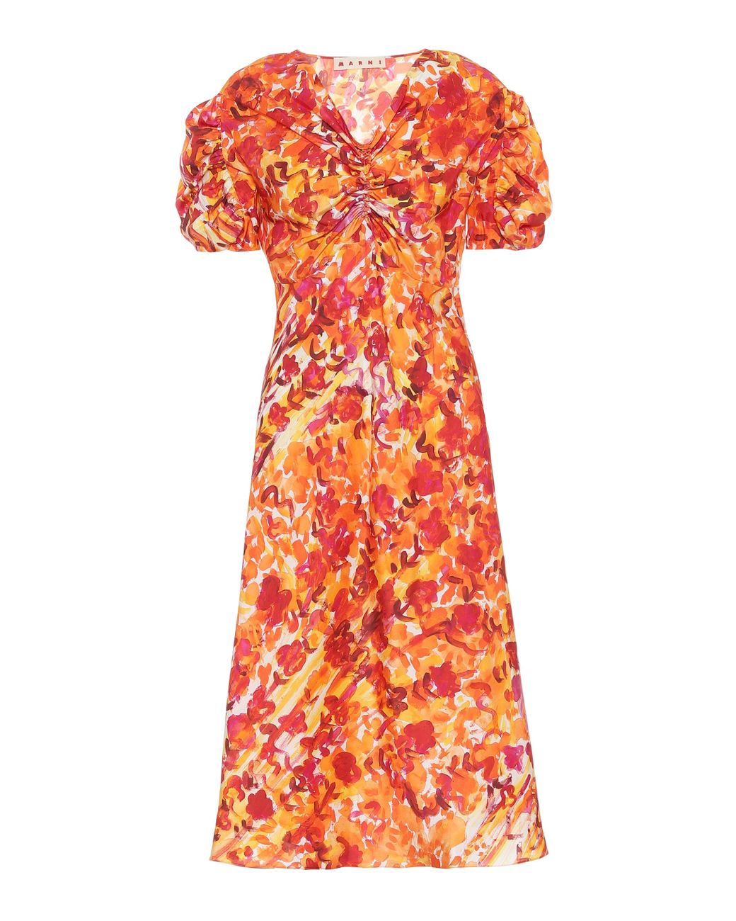 Marni Floral Silk Dress in Orange (Red) - Lyst