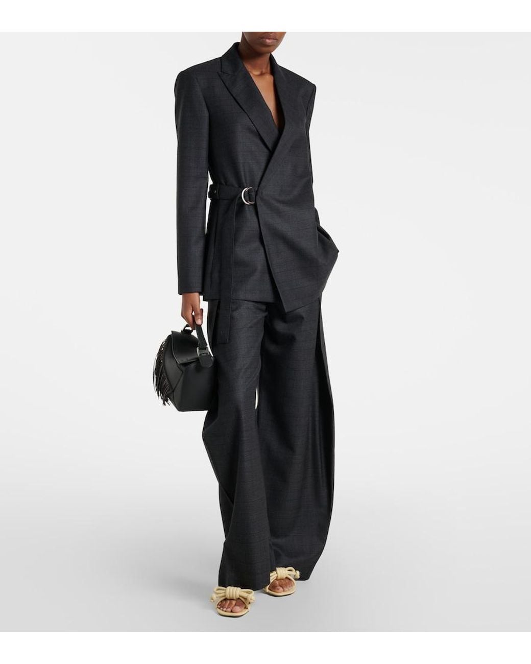 Loewe Blue Checked Belt Wool Barrel-Leg Pants
