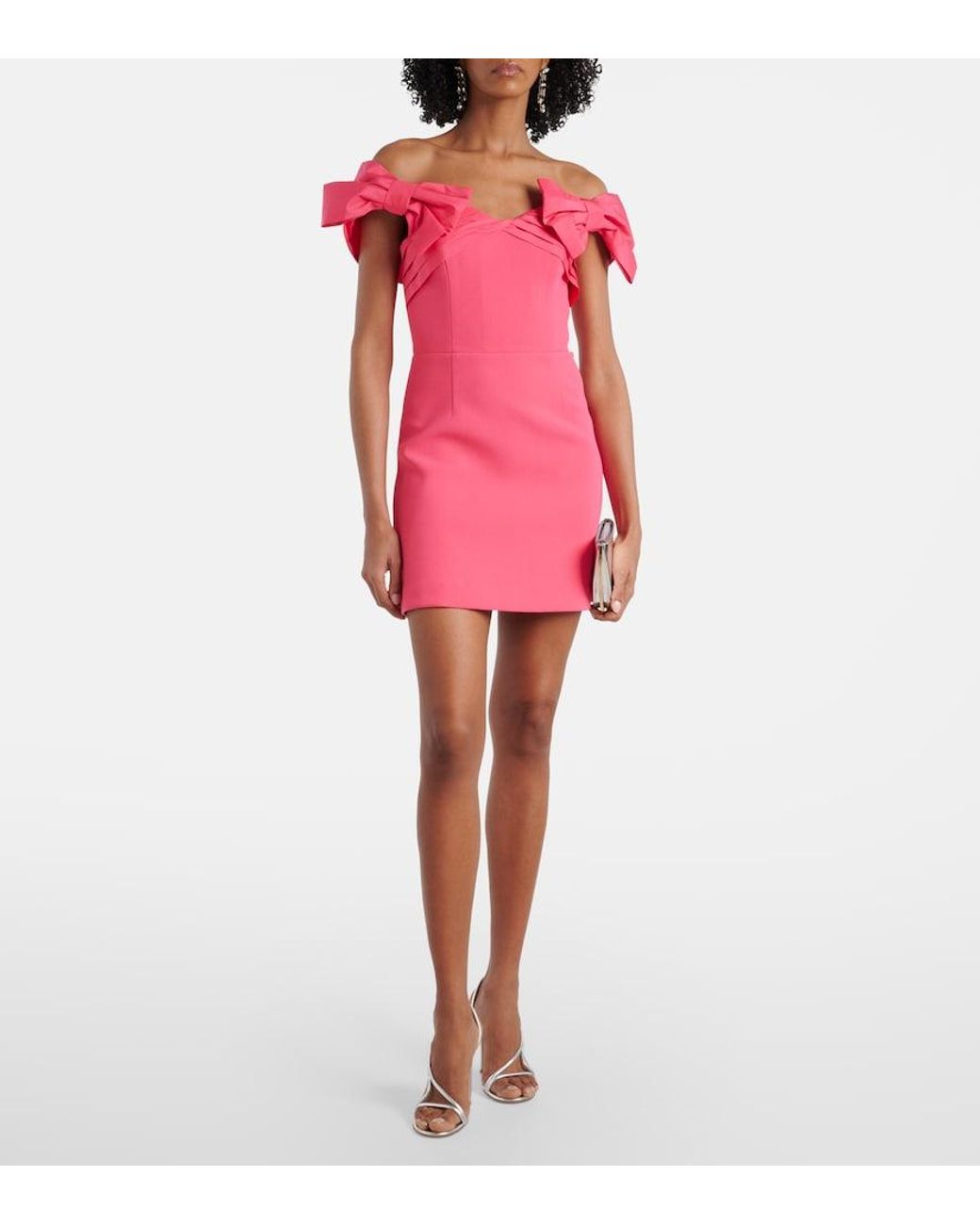 Rebecca Vallance Pink Bow-Detail Crepe Minidress