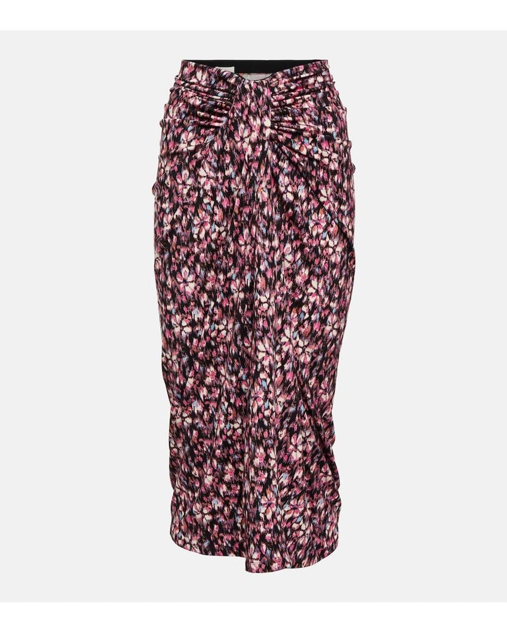 Isabel Marant Red Printed Ruched Jersey Midi Skirt