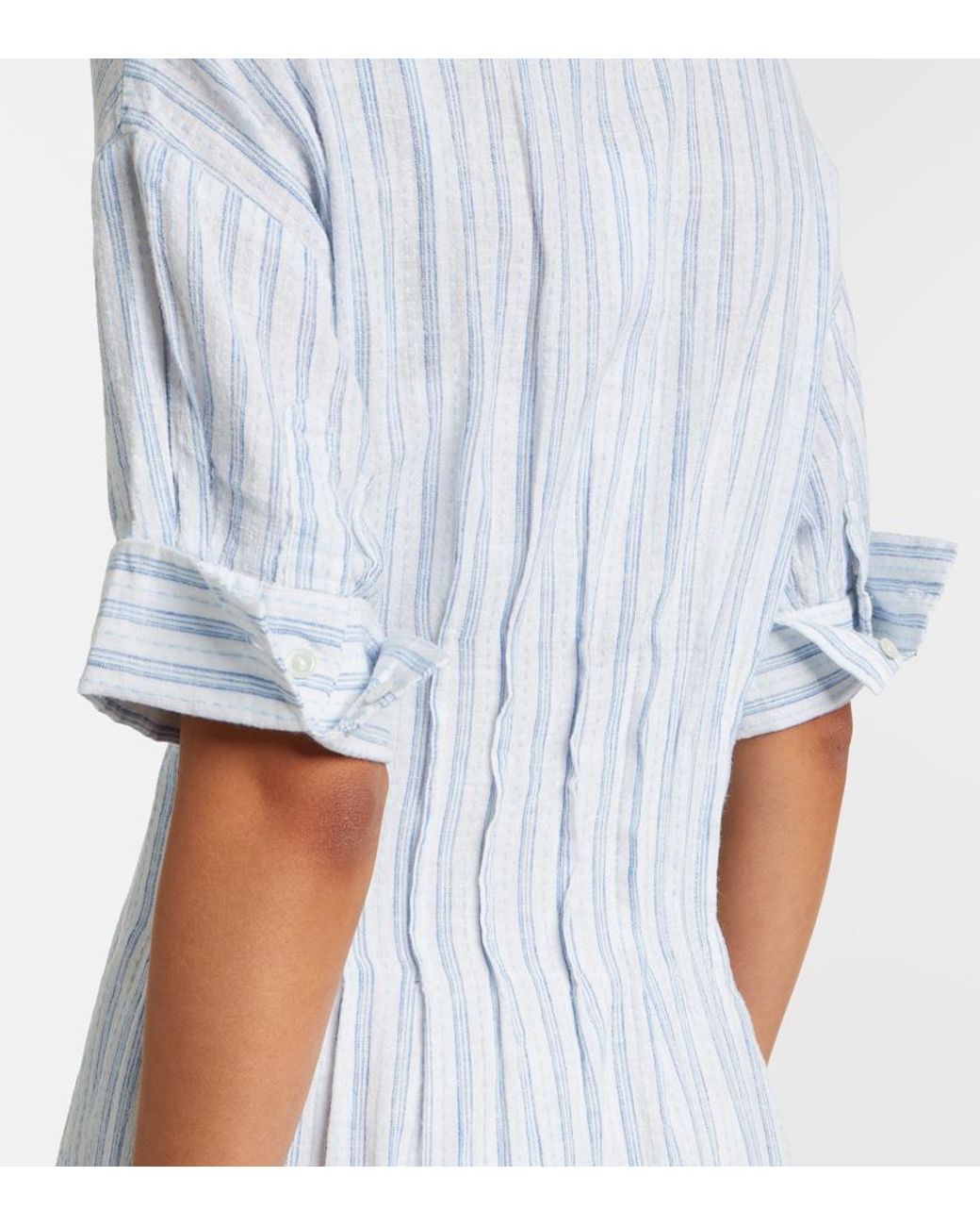 Velvet White Saron Striped Cotton And Linen Shirt Dress