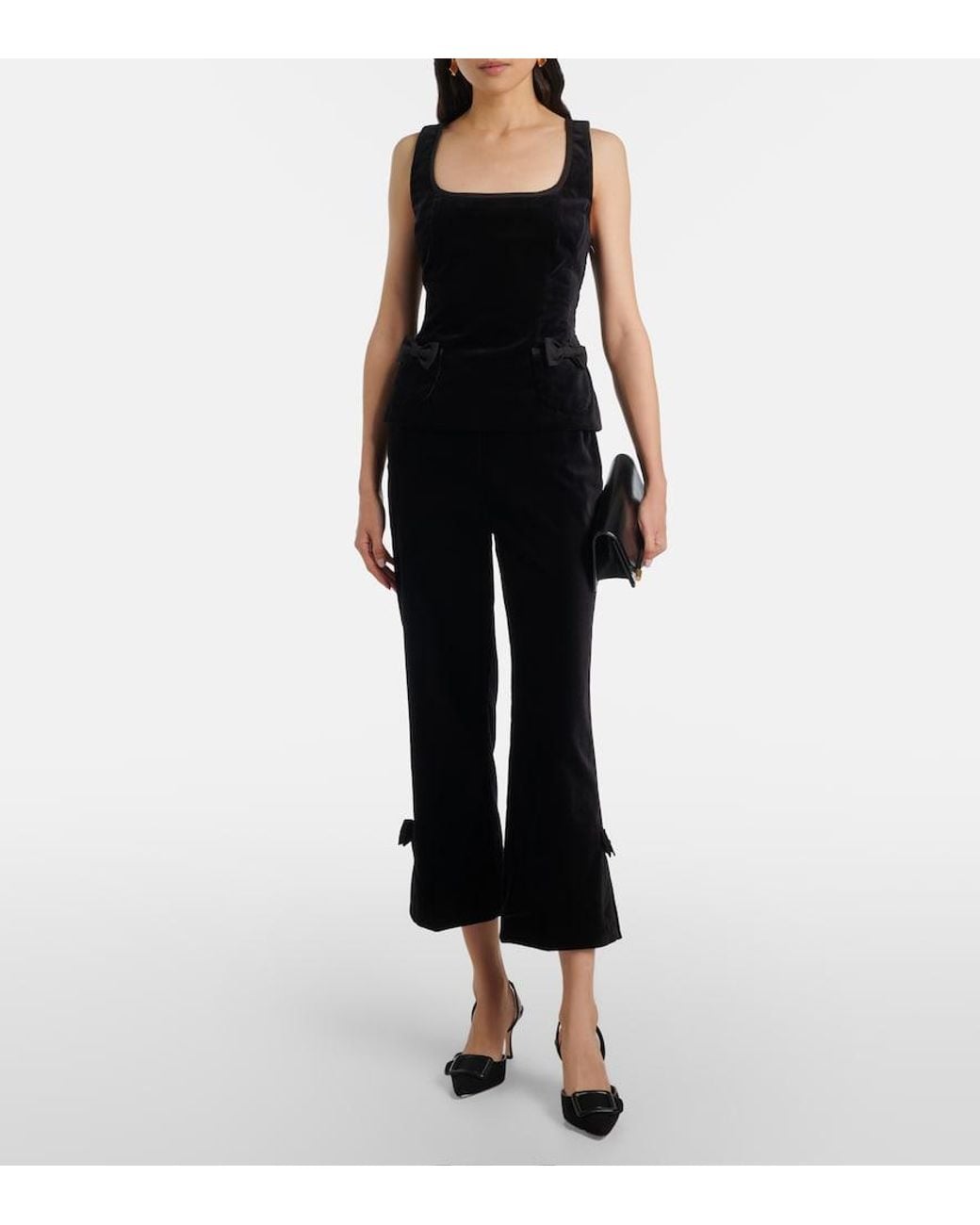 Posse Black Quincy Bow-Detail Cotton Velvet Top