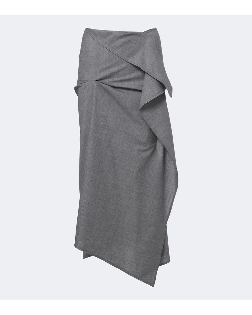 Victoria Beckham Gray Asymmetric Draped Wool Midi Skirt