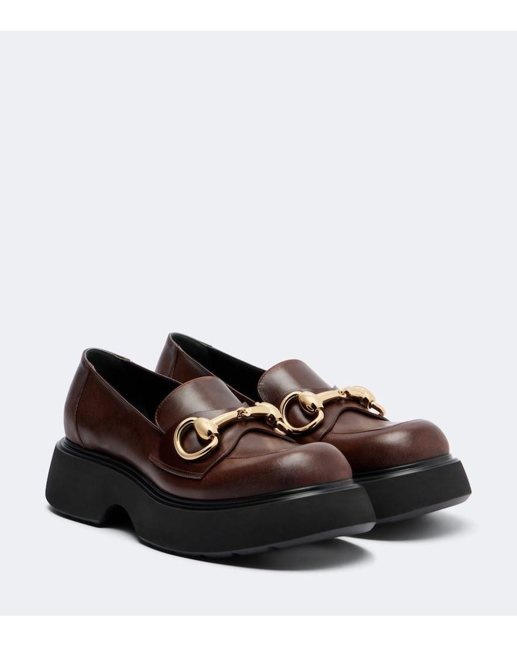 Gucci Brown Brittany Horsebit Leather Platform Loafers