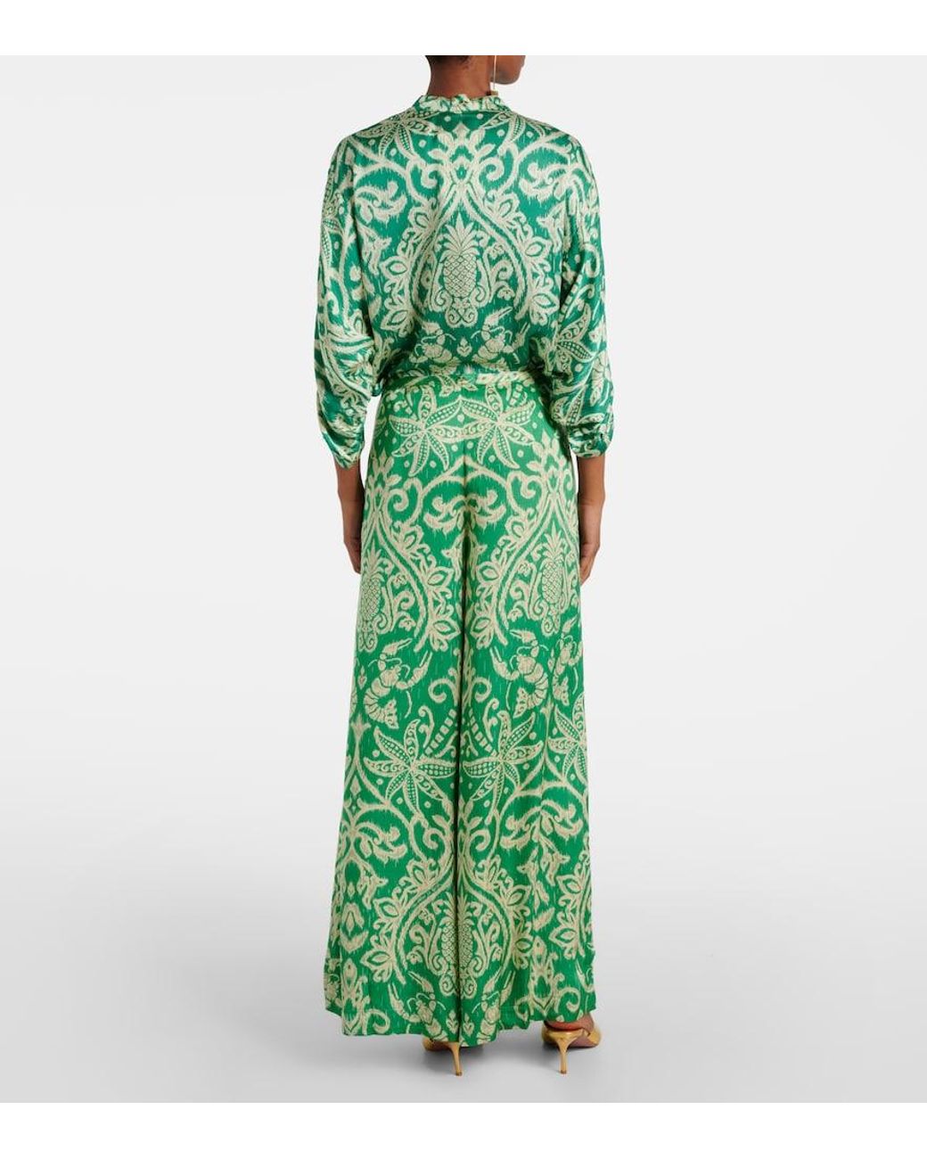 Poupette Green Clea Printed Wide-Leg Pants