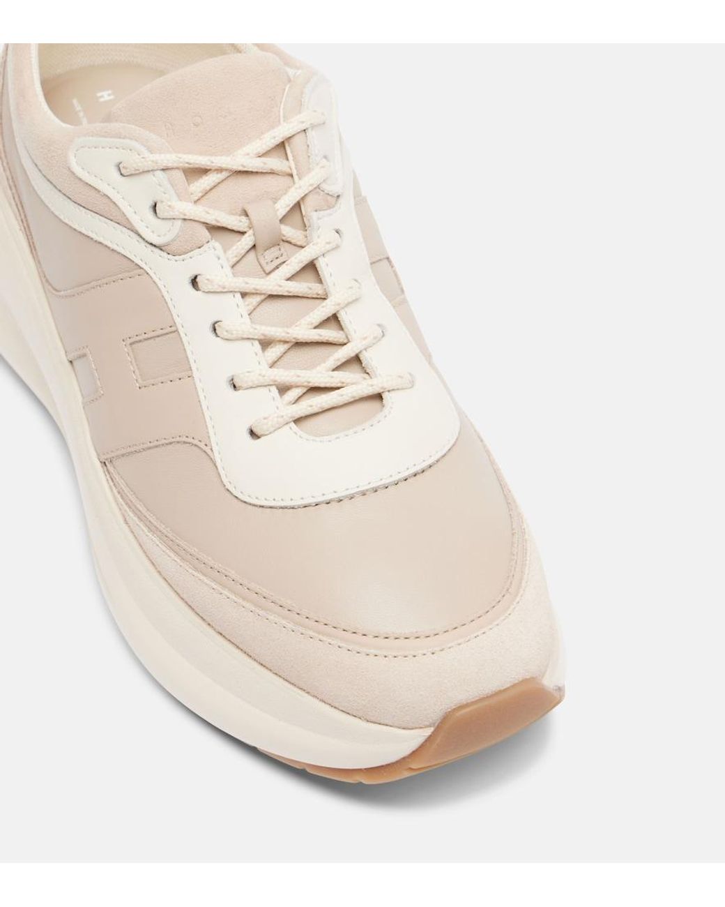 Hogan White H696 Leather Platform Sneakers