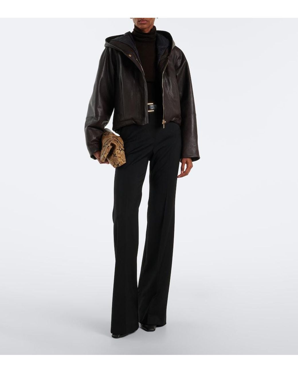 Sportmax Black Hooded Leather Jacket