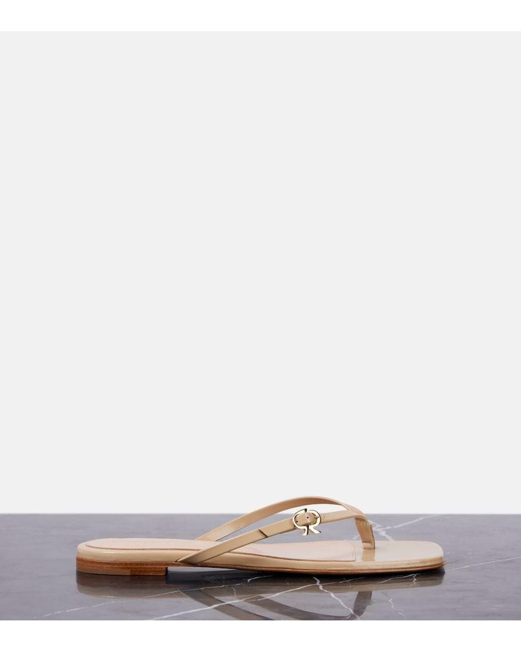 Gianvito Rossi Natural Ribbon Patent Leather Thong Sandals
