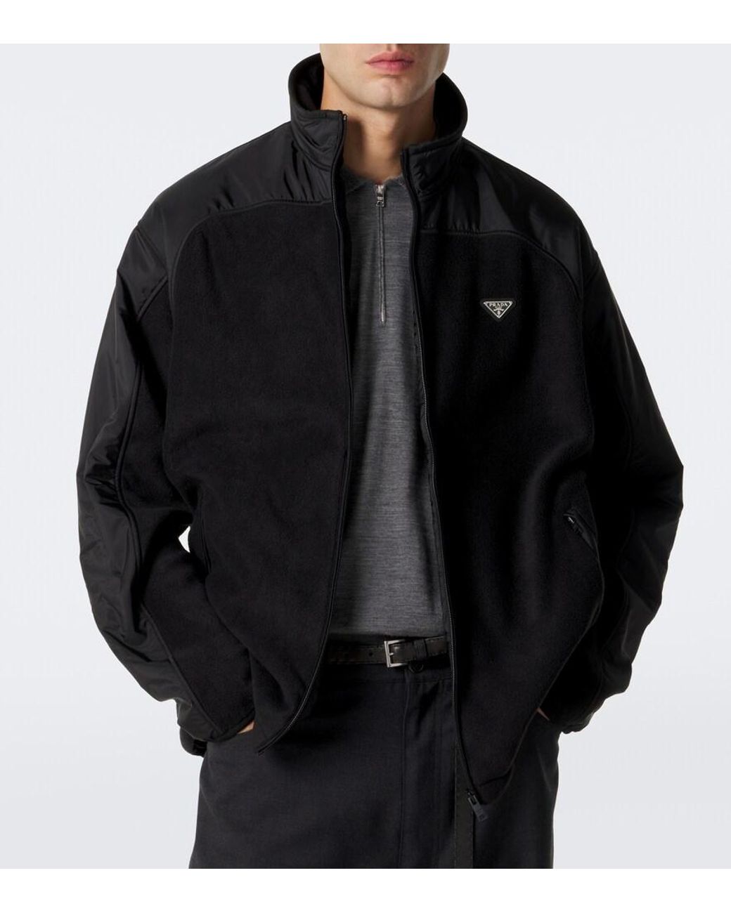 Prada Black Re-Nylon And Fleece Jacket for men
