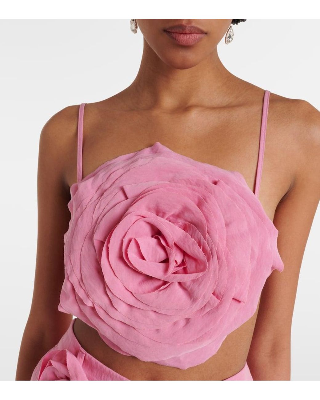 Blumarine Pink Floral-Applique Gabardine Crop Top