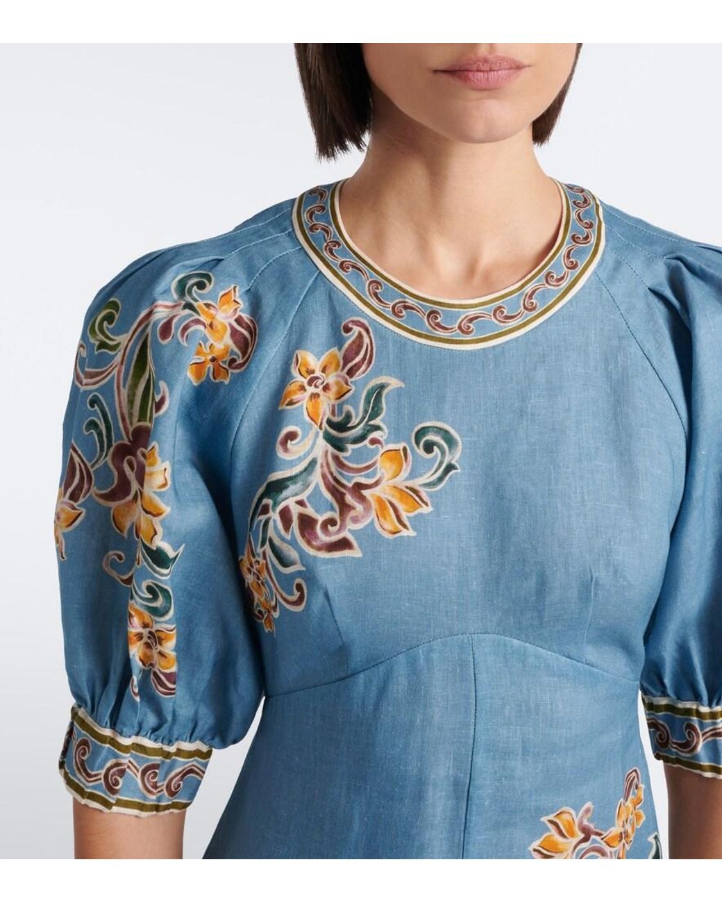 ALÉMAIS Blue Joan Floral Linen Midi Dress