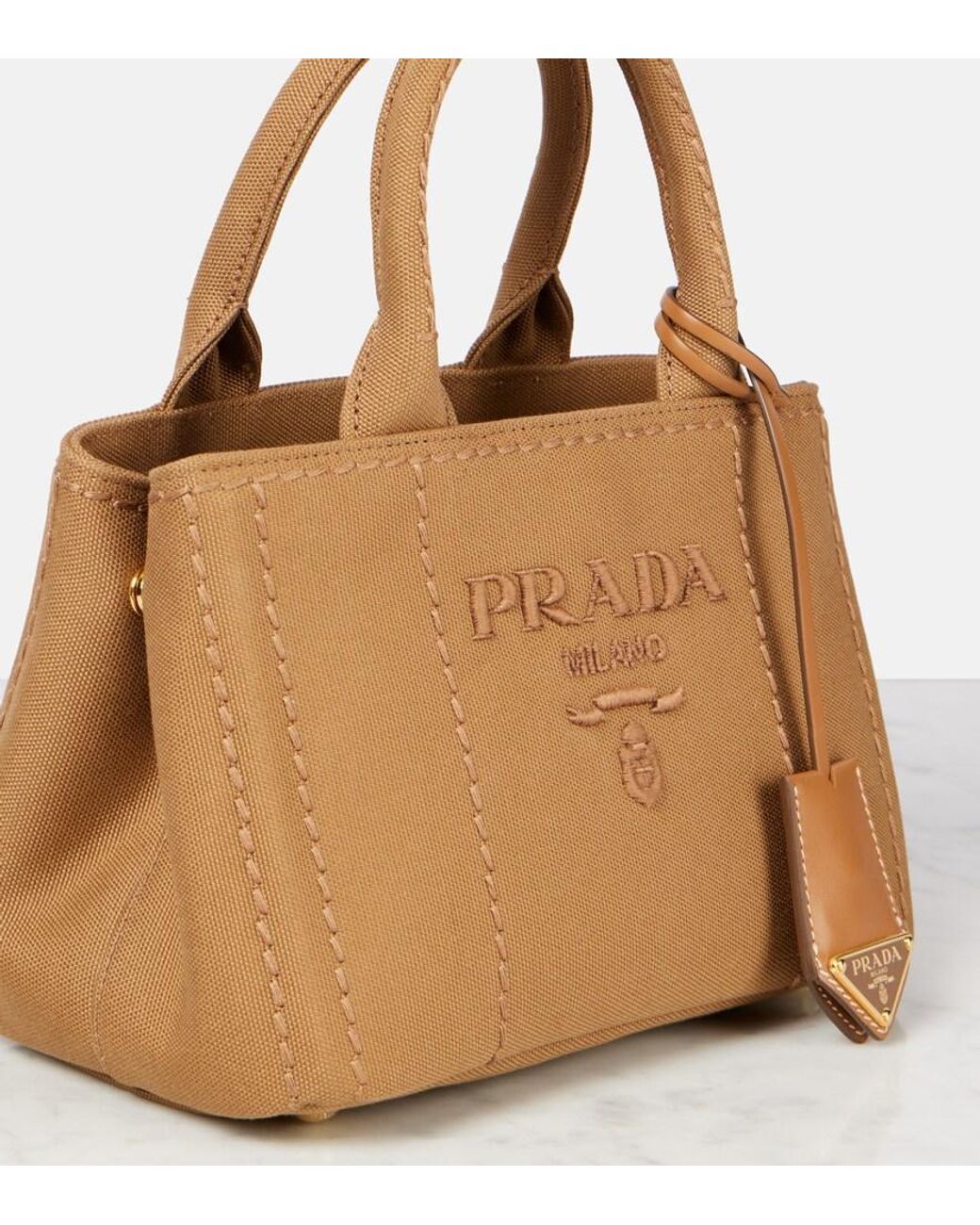 Prada Brown Jardiniere Mini Canvas Tote Bag