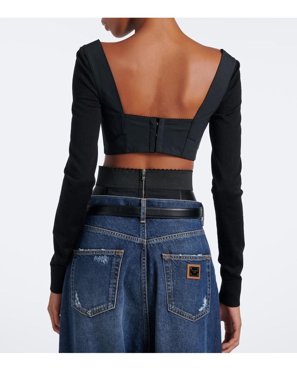 Dolce & Gabbana Black Satin Crop Top
