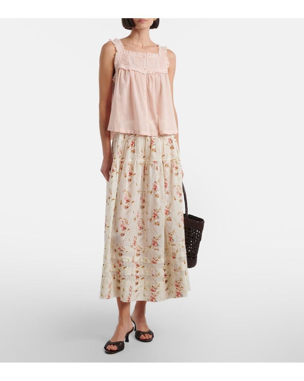 Doen Pink Fidella Lace-Trimmed Cotton Top