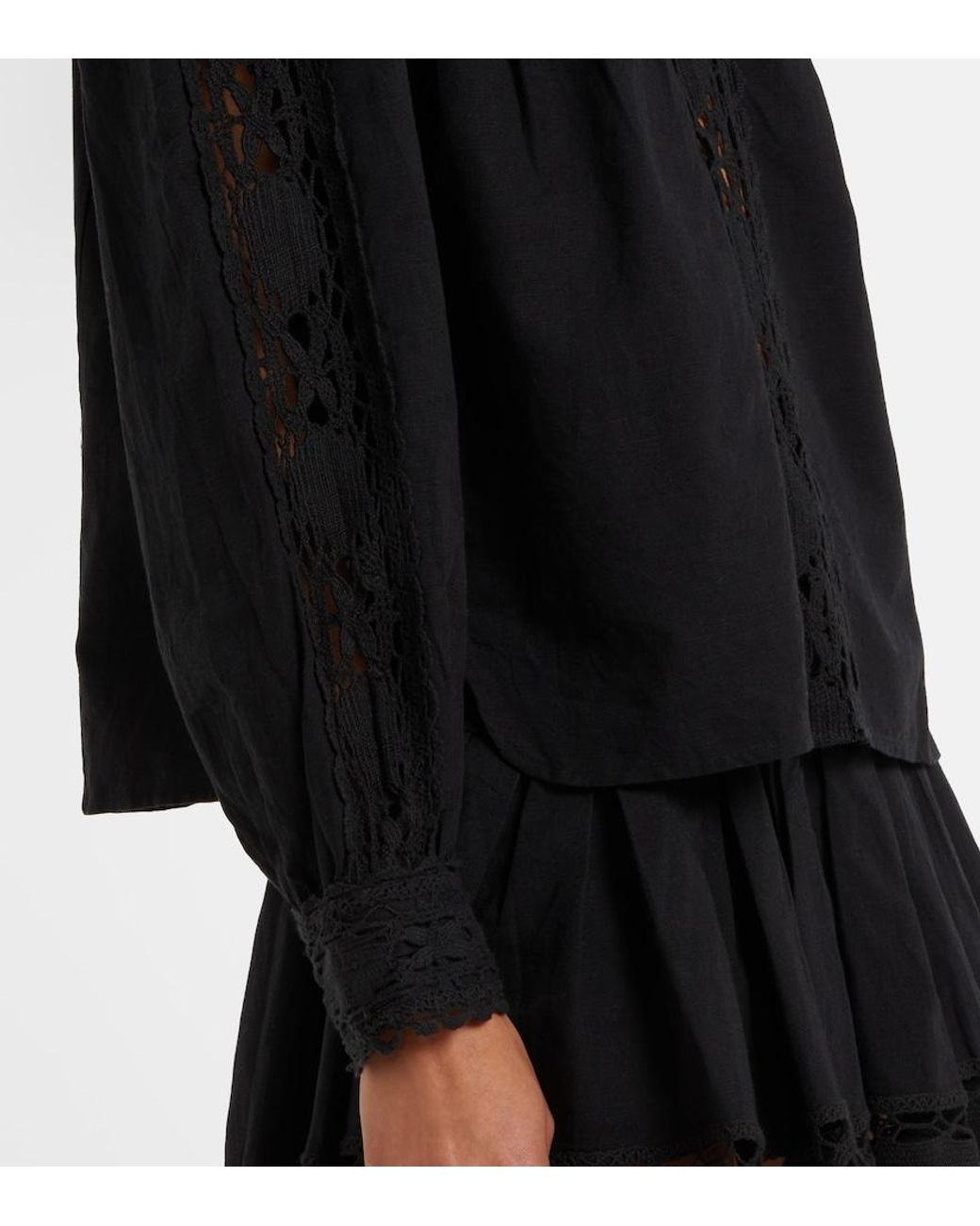Isabel Marant Black Valmira Embroidered Linen And Cotton Blouse