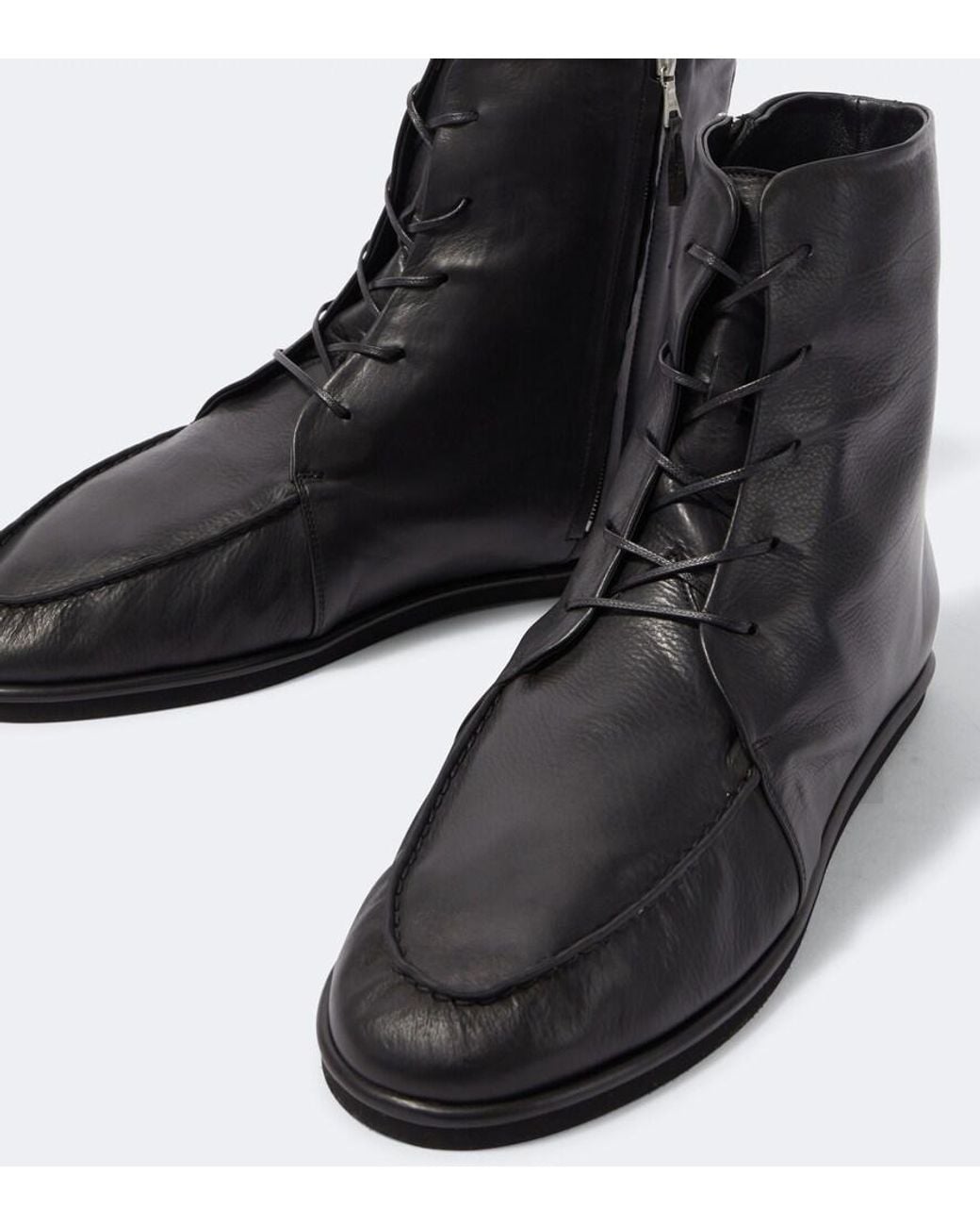 Auralee Black Leather Derby Boots for men