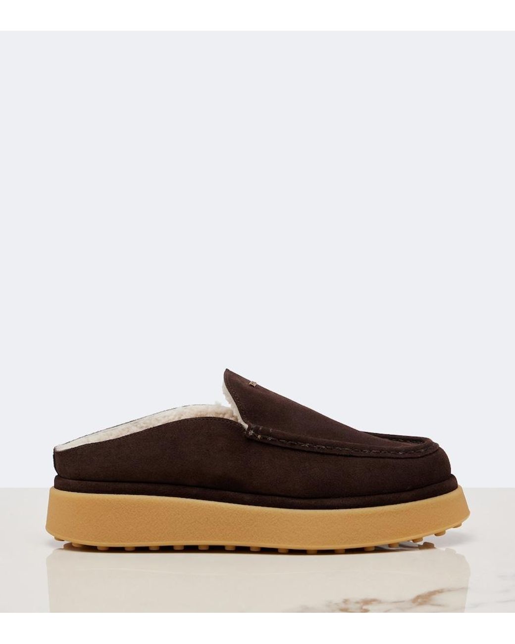 Tod's Brown Shearling-Lined Suede Platform Mules