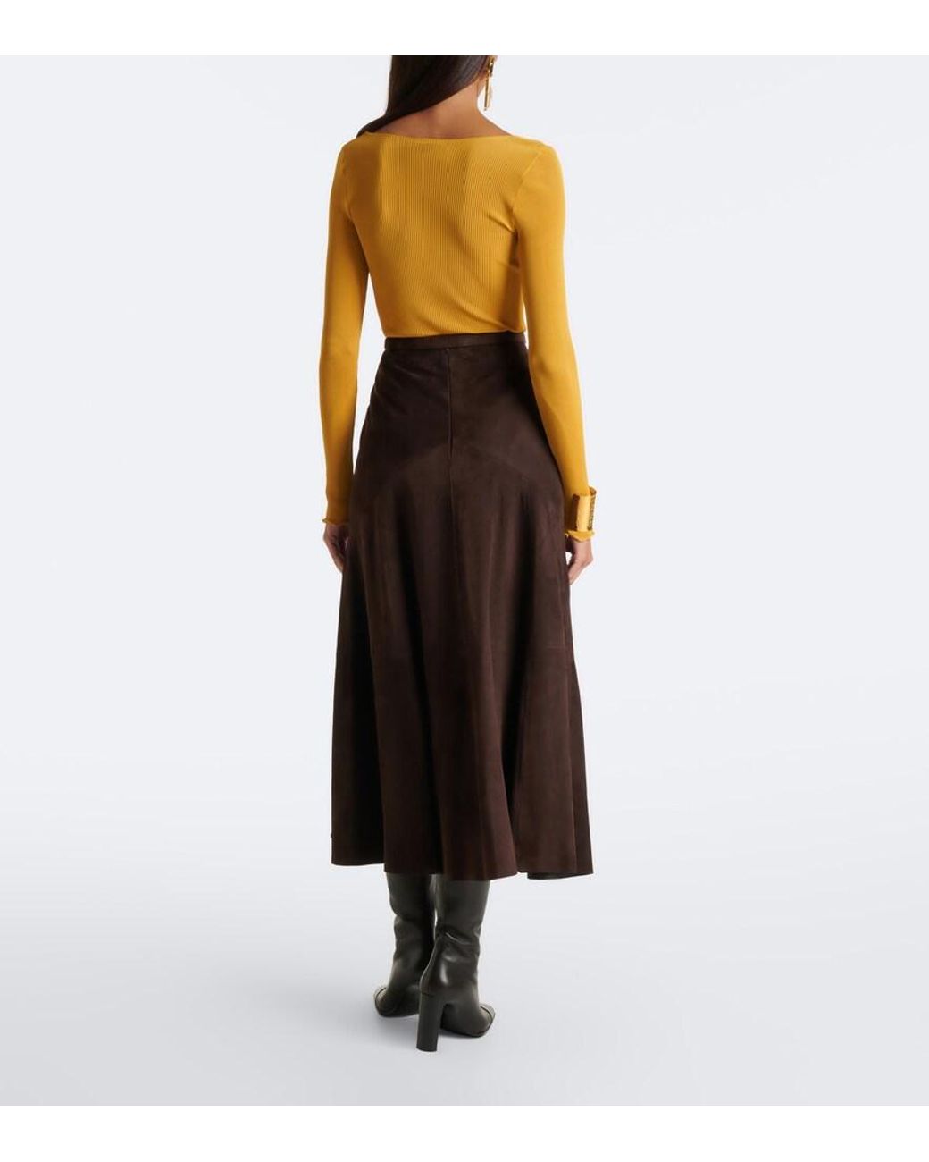 Nour Hammour Brown Garnier Suede Midi Skirt