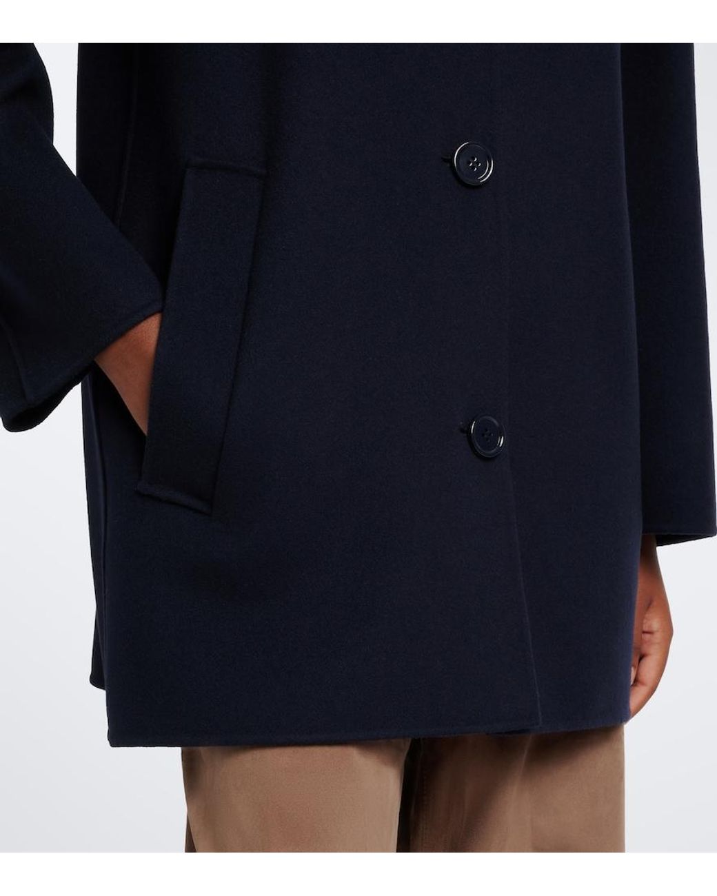 Max Mara Blue Scarf-Detail Virgin Wool Coat