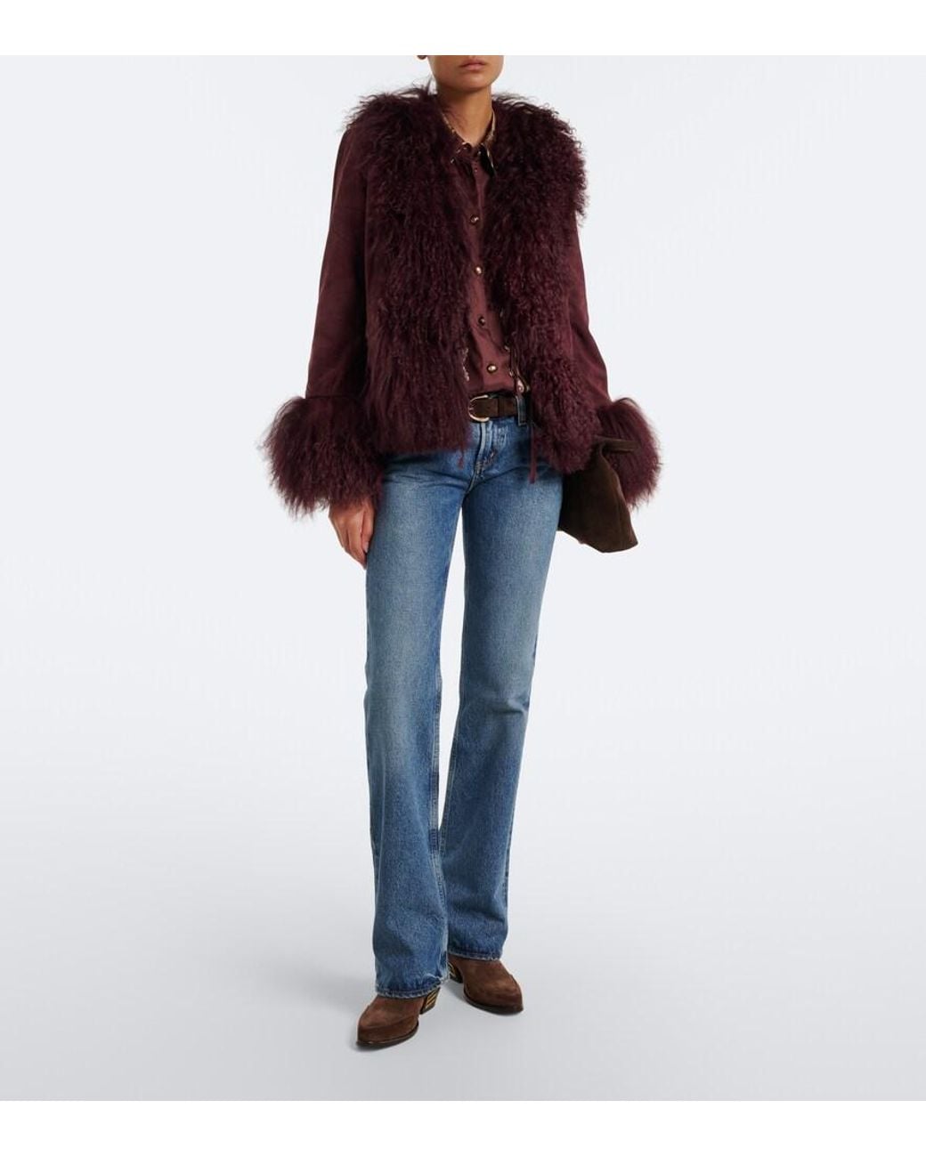 Rixo Purple Sammy Shearling-Trimmed Suede Jacket