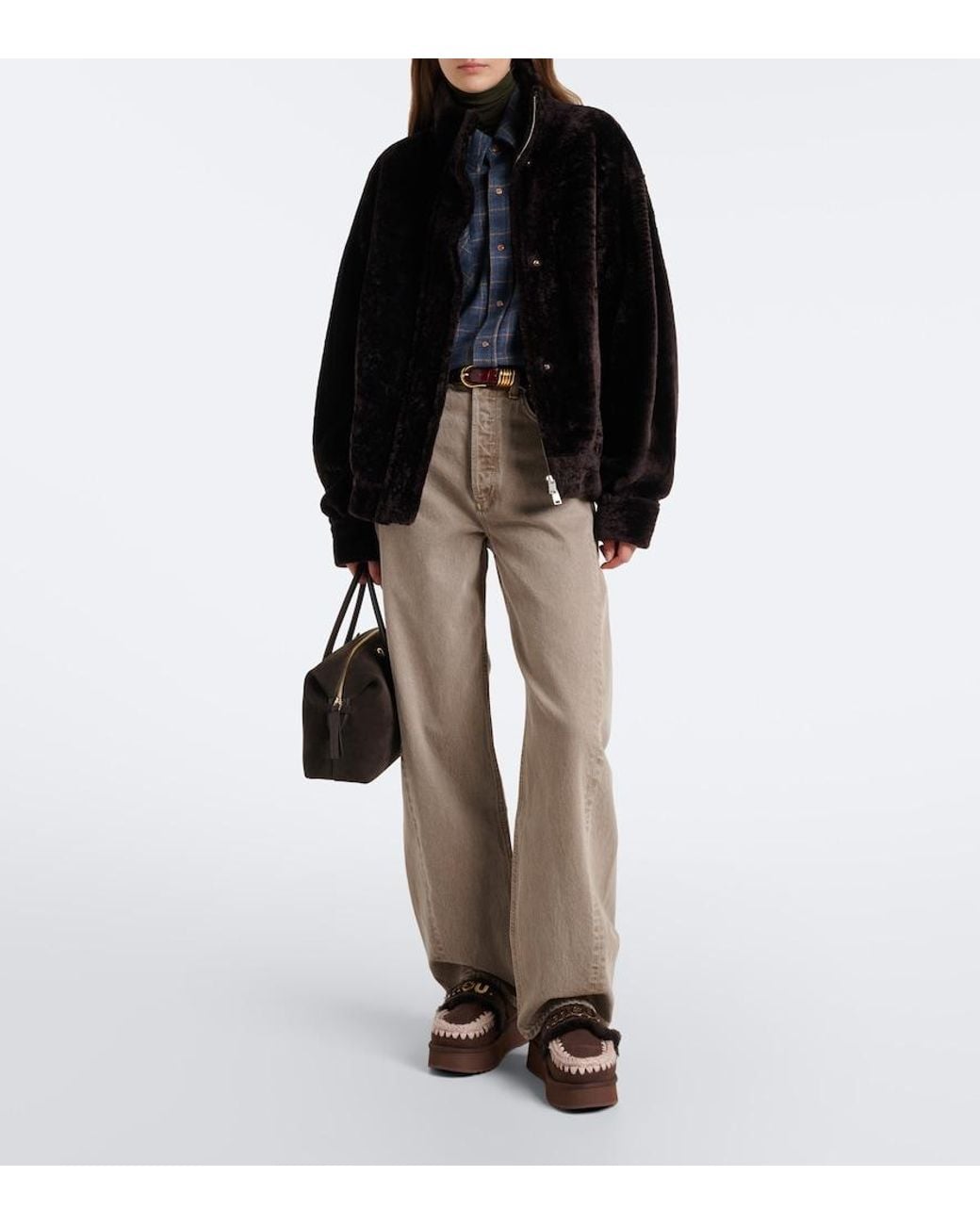 Mou Brown Shearling-Lined Suede Platform Mules