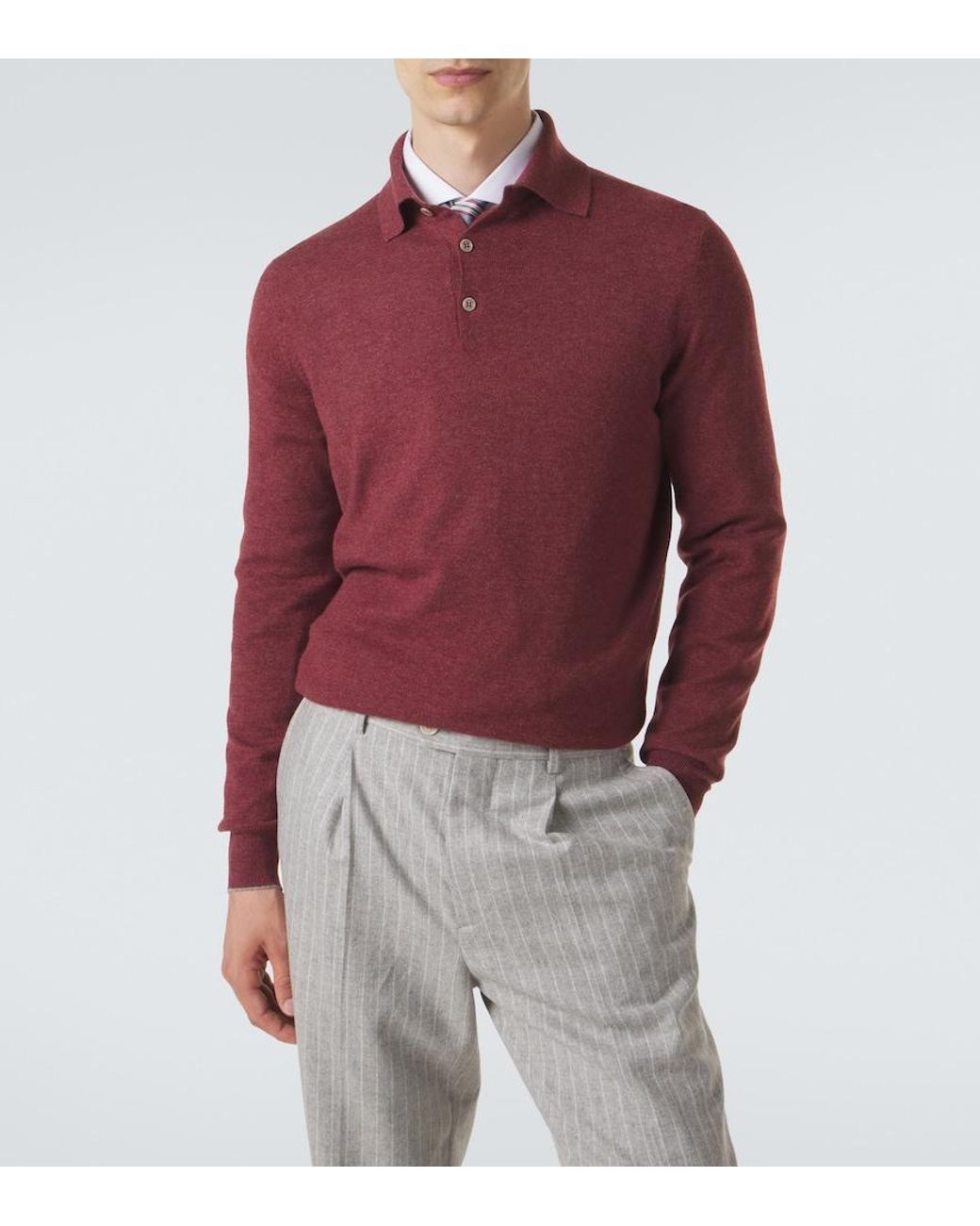 Brunello Cucinelli Red Cashmere Polo Sweater for men