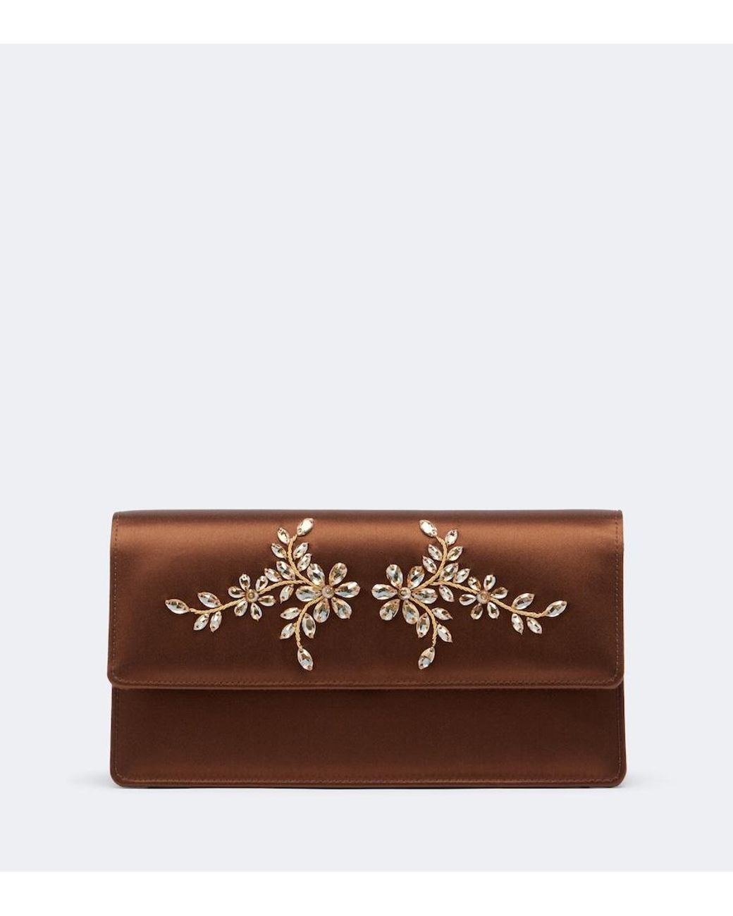 Manolo Blahnik Brown Capripla Embellished Satin Clutch