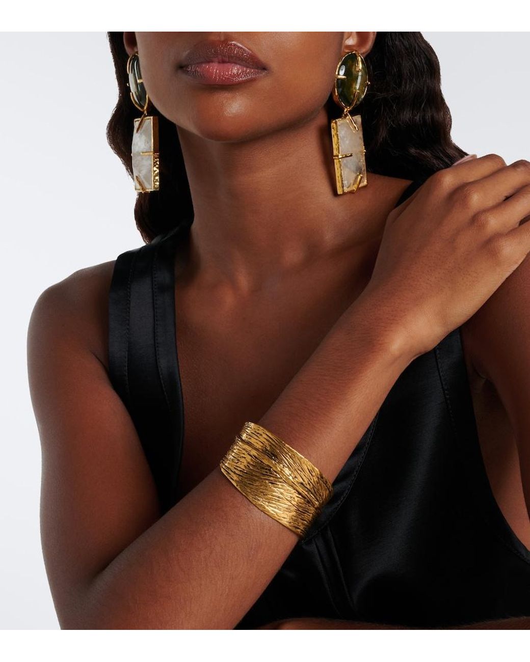 Saint Laurent Metallic Willow Leaf Cuff Bracelet