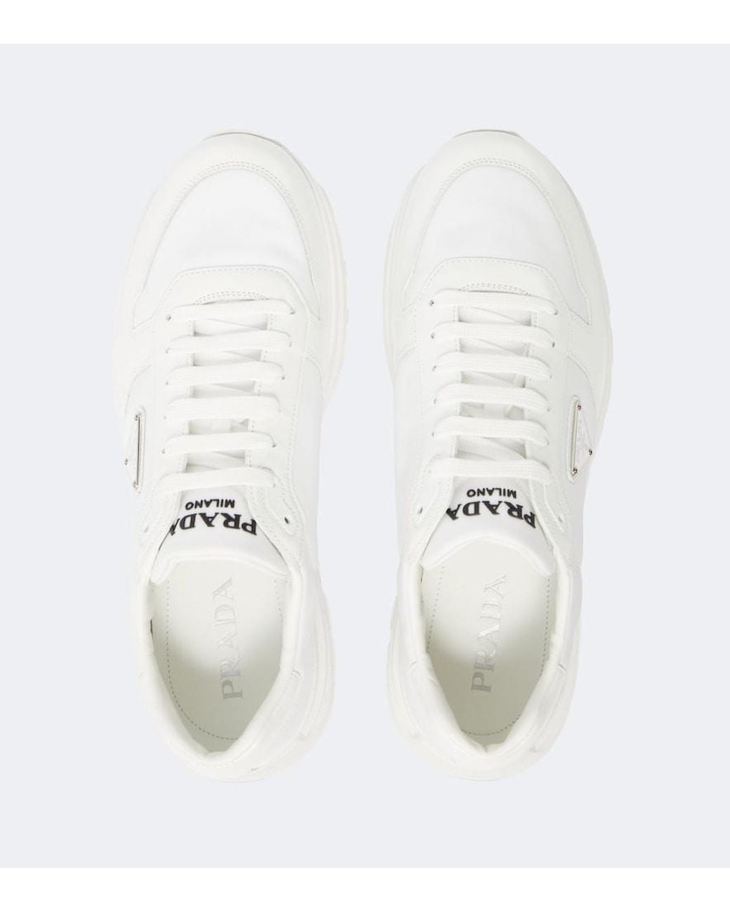 Prada White Logo Leather-Trimmed Sneakers for men