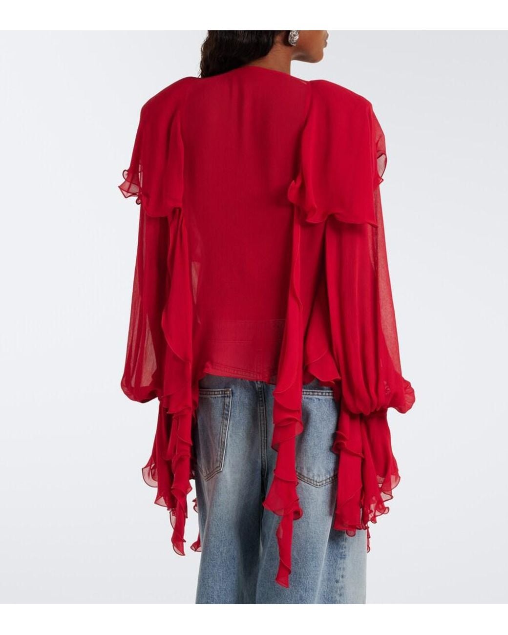 Blumarine Red Ruffled Crepe Blouse